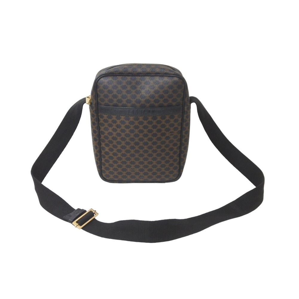 CELINE Macadam Shoulder Bag Brown Black Logo Crossbody Leather - Picture 1 of 8